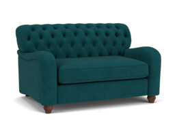 Teal Velvet Loveseat Armchair - Traditional Snuggler Cuddler Custom Arm Chair In Stain Resistant Velvet - Bakewell Range - thumbnail 1