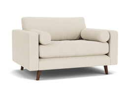 White Chenille Loveseat Armchair - Modern Snuggle Cuddler Custom Arm Chair In Stain Resistant Chenille - Shoreditch Range