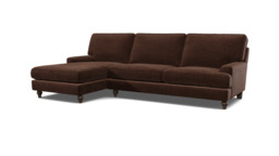 Brown Velvet 2 Seater Sofa With Chaise - Modern Style Custom Sofa In Easy Clean Velvet - Whinfell Range - thumbnail 1