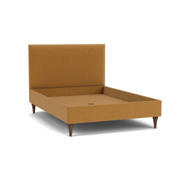 Orange Velvet Double Bed Frame - Traditional Low End With Large Headboard In Stain Resistant Velvet - Yarnmouth Range - thumbnail 1