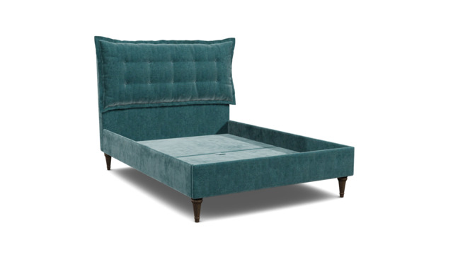 Teal Velvet King Size Bed Frame - Traditional Low End With Large Headboard In Stain Resistant Velvet - Lyndhurst Range - image 1