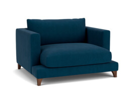 Blue Velvet Loveseat Armchair - Modern Snuggle Cuddler Custom Arm Chair In Easy Clean Velvet - Holland Range