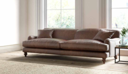 Light Brown 5 Seater Leather Sofa -Modern Contemporary Style Grand Premium Top Grain Leather Sofa - Evelyn Range