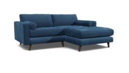 Blue Velvet Loveseat Sofa With Chaise - Modern Petit Custom Sofa In Easy Clean Velvet - Shoreditch Range