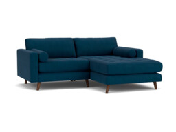 Blue Velvet Loveseat Sofa With Chaise - Modern Petit Custom Sofa In Easy Clean Velvet - Shoreditch Range