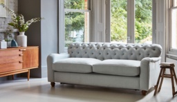 Orange Velvet 3 Seater Sofa - Traditional Button Back Custom Sofa In Stain Resistant Velvet - Bakewell Range - thumbnail 3