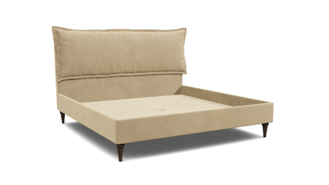 Cream Fabric Emperor Size Bed Frame - Traditional Low End With Large Headboard - Lyndhurst Range - image 1