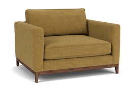 Yellow Velvet Loveseat Armchair - Modern Snuggle Cuddler Custom Arm Chair In Stain Resistant Velvet - Darwin Range - thumbnail 1