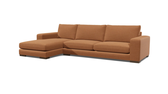 Orange Velvet 2 Seater Sofa With Chaise - Modern Style Custom Sofa In Stain Resistant Velvet - Ashdown Range - image 1