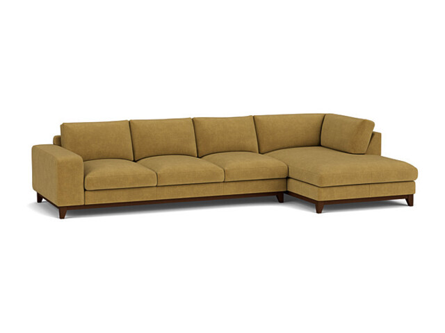 Yellow Velvet 4 Seater Sofa With Chaise - Modern Style Custom Sofa In Stain Resistant Velvet - Kingly Range - image 1