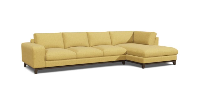 Yellow Velvet 4 Seater Sofa With Chaise - Modern Style Custom Sofa In Stain Resistant Velvet - Kingly Range - image 1