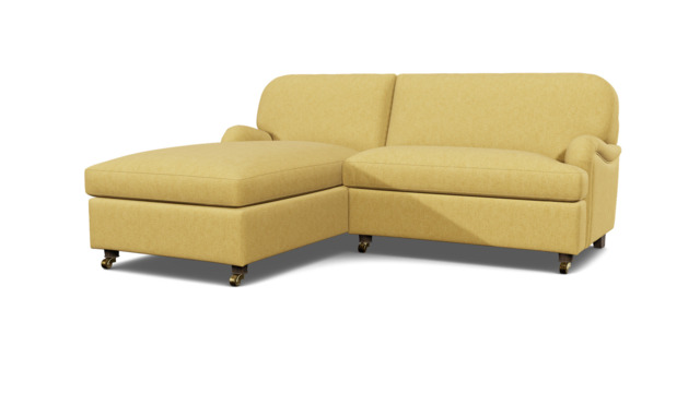 Yellow Velvet Loveseat Sofabed With Chaise - Traditional Pull Out Single Custom Sofa Bed In Stain Resistant Velvet - Helston Range - image 1