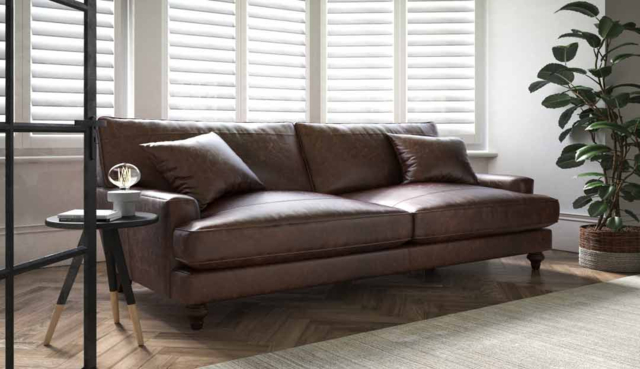 Dark Brown 5 Seater Leather Sofa -Modern Contemporary Style Grand Premium Top Grain Leather Sofa - Whinfell Range - image 1