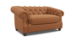 Orange Velvet Loveseat Armchair - Traditional Snuggler Cuddler Custom Arm Chair In Stain Resistant Velvet - Wantage Range