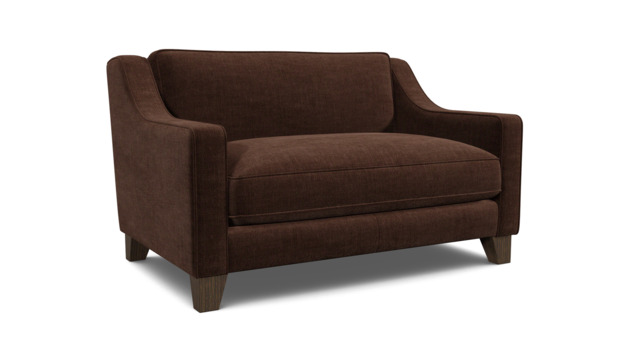 Brown Velvet Loveseat Armchair - Modern Snuggle Cuddler Custom Arm Chair In Easy Clean Velvet - Banbury Range - image 1