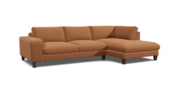Orange Velvet 2 Seater Sofa With Chaise - Modern Style Custom Sofa In Stain Resistant Velvet - Kingly Range - thumbnail 1