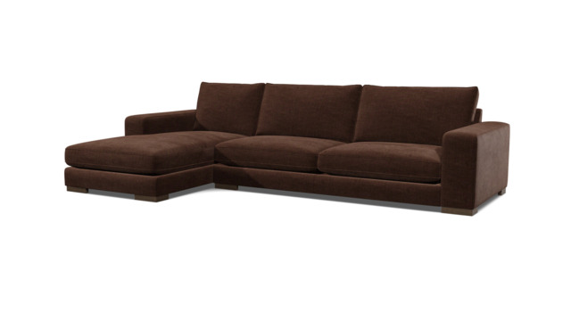 Brown Velvet 2 Seater Sofa With Chaise - Modern Style Custom Sofa In Easy Clean Velvet - Ashdown Range - image 1