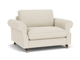 White Chenille Loveseat Armchair - Traditional Snuggler Cuddler Custom Arm Chair In Stain Resistant Chenille - Kendal Range