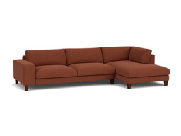 Red Velvet 3.5 Seater Sofa With Chaise - Modern Style Custom Sofa In Easy Clean Velvet - Kingly Range - thumbnail 1