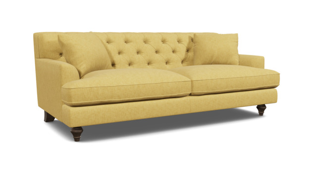 Yellow Velvet 4 Seater Sofa - Traditional Button Back Custom Sofa In Stain Resistant Velvet - Charnwood Range - image 1