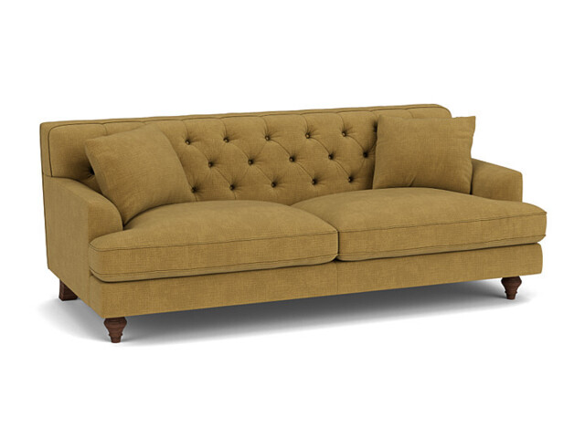 Yellow Velvet 4 Seater Sofa - Traditional Button Back Custom Sofa In Stain Resistant Velvet - Charnwood Range - image 1