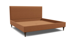 Orange Velvet Emperor Size Bed Frame - Traditional Low End With Large Headboard In Stain Resistant Velvet - Yarnmouth Range
