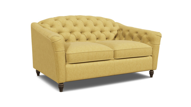 Yellow Velvet 2 Seater Sofa - Traditional Button Back Custom Sofa In Stain Resistant Velvet - Payton Range - image 1