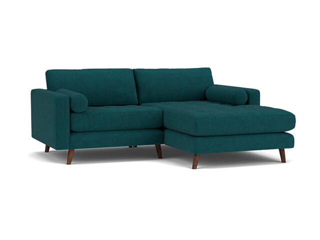 Teal Velvet Loveseat Sofa With Chaise - Modern Petit Custom Sofa In Stain Resistant Velvet - Shoreditch Range - image 1