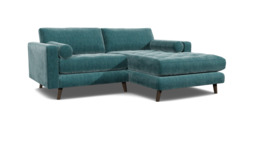 Teal Velvet Loveseat Sofa With Chaise - Modern Petit Custom Sofa In Stain Resistant Velvet - Shoreditch Range