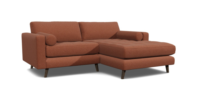 Red Velvet Loveseat Sofa With Chaise - Modern Petit Custom Sofa In Easy Clean Velvet - Shoreditch Range - image 1