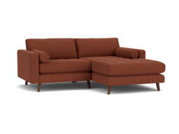 Red Velvet Loveseat Sofa With Chaise - Modern Petit Custom Sofa In Easy Clean Velvet - Shoreditch Range - thumbnail 1