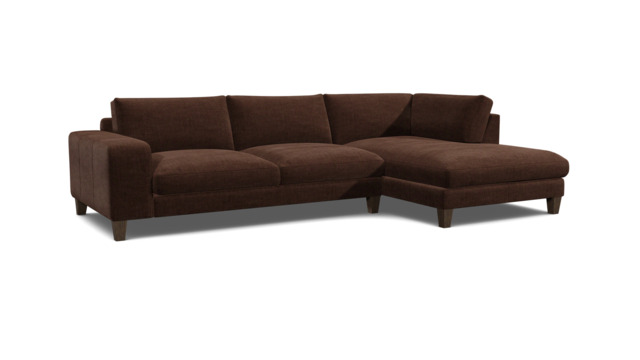 Brown Velvet 3 Seater Sofa With Chaise - Modern Style Custom Sofa In Easy Clean Velvet - Kingly Range - image 1