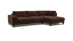 Brown Velvet 3 Seater Sofa With Chaise - Modern Style Custom Sofa In Easy Clean Velvet - Kingly Range