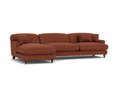 Red Velvet 2 Seater Sofa With Chaise - Traditional Style Custom Sofa In Easy Clean Velvet - Galloway Range - thumbnail 1