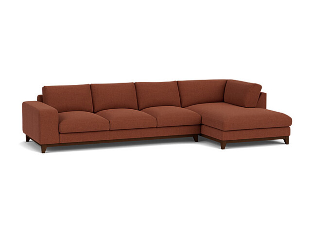 Red Velvet 4 Seater Sofa With Chaise - Modern Style Custom Sofa In Easy Clean Velvet - Kingly Range - image 1