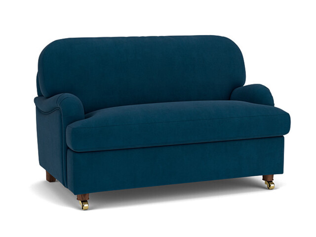 Blue Velvet Loveseat Armchair - Traditional Snuggler Cuddler Custom Arm Chair In Easy Clean Velvet - Helston Range - image 1