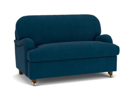 Blue Velvet Loveseat Armchair - Traditional Snuggler Cuddler Custom Arm Chair In Easy Clean Velvet - Helston Range - thumbnail 1