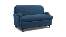 Blue Velvet Loveseat Armchair - Traditional Snuggler Cuddler Custom Arm Chair In Easy Clean Velvet - Helston Range - thumbnail 1