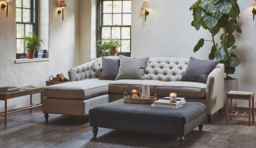 Cream 2 Seater Corner Sofa - Traditional Chesterfield Style Fabric Luxury Premium Corner Sofa - Payton Range - thumbnail 2