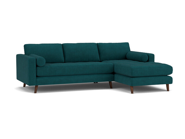 Teal Velvet 2.5 Seater Sofa With Chaise - Modern Style Custom Sofa In Stain Resistant Velvet - Shoreditch Range - image 1