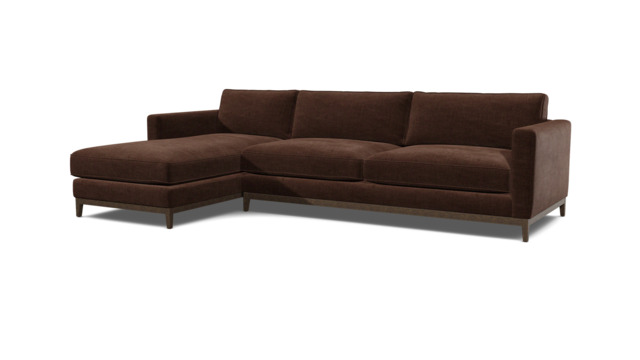 Brown Velvet 2 Seater Sofa With Left Chaise - Modern Style Custom Sofa In Easy Clean Velvet - Darwin Range - image 1