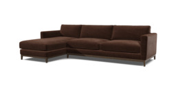 Brown Velvet 2 Seater Sofa With Left Chaise - Modern Style Custom Sofa In Easy Clean Velvet - Darwin Range