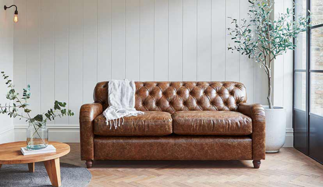 Brown Tan 3 Seater Leather Sofa -Traditional Chesterfield Style Button Back Medium Premium Top Grain Leather Sofa - Bakewell Range - image 1