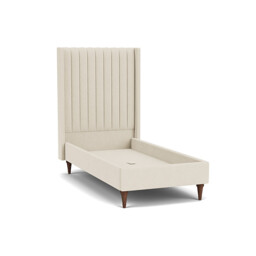 White Chenille Single Bed Frame - Modern Style Bed With Headboard In Stain Resistant Chenille - Wokingham Range - thumbnail 1