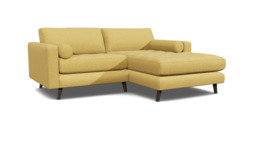 Yellow Velvet Loveseat Sofa With Chaise - Modern Petit Custom Sofa In Stain Resistant Velvet - Shoreditch Range