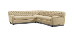 Cream 3.5 Seater Corner Sofa - Traditional Chesterfield Style Fabric Luxury Premium Corner Sofa - Bakewell Range - thumbnail 1