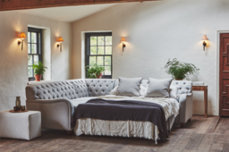 Cream 3.5 Seater Corner Sofa - Traditional Chesterfield Style Fabric Luxury Premium Corner Sofa - Bakewell Range - thumbnail 5