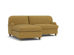Yellow Velvet Loveseat Sofa With Chaise - Traditional Style Custom Sofa In Stain Resistant Velvet - Helston Range - thumbnail 1