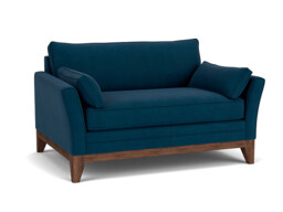 Blue Velvet Loveseat Armchair - Modern Snuggle Cuddler Custom Arm Chair In Easy Clean Velvet - Exmouth Range
