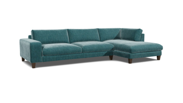 Teal Velvet 3.5 Seater Sofa With Chaise - Modern Style Custom Sofa In Stain Resistant Velvet - Kingly Range - image 1